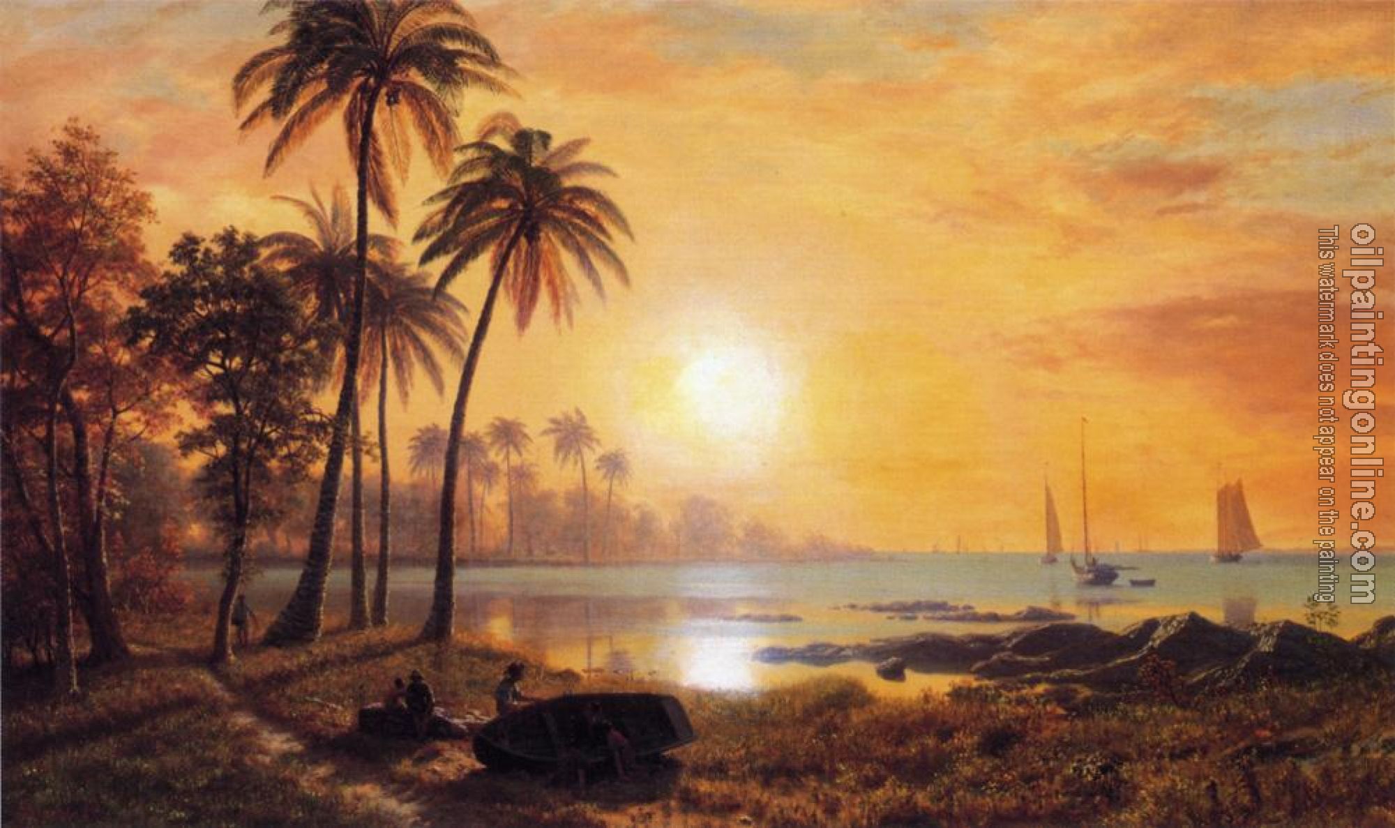 Bierstadt, Albert - Tropical Landscape with Fishing Boats in Bay
